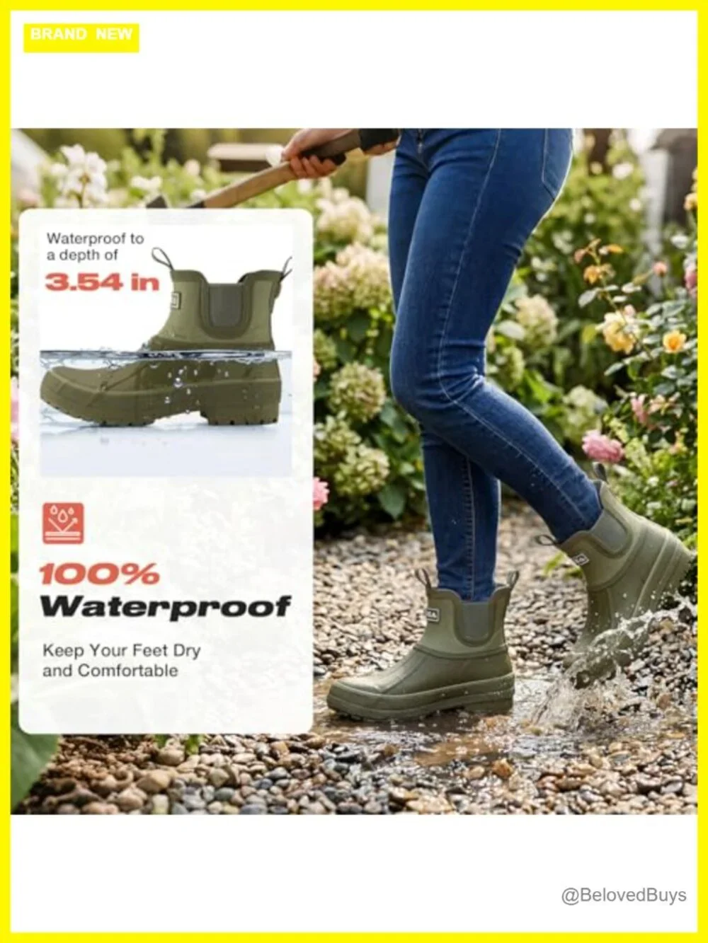 Women's Duck Chelsea Rain Boots, Waterproof Short Garden Mud Boots